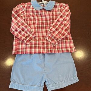 Plaid Red and Blue Boys Short Set